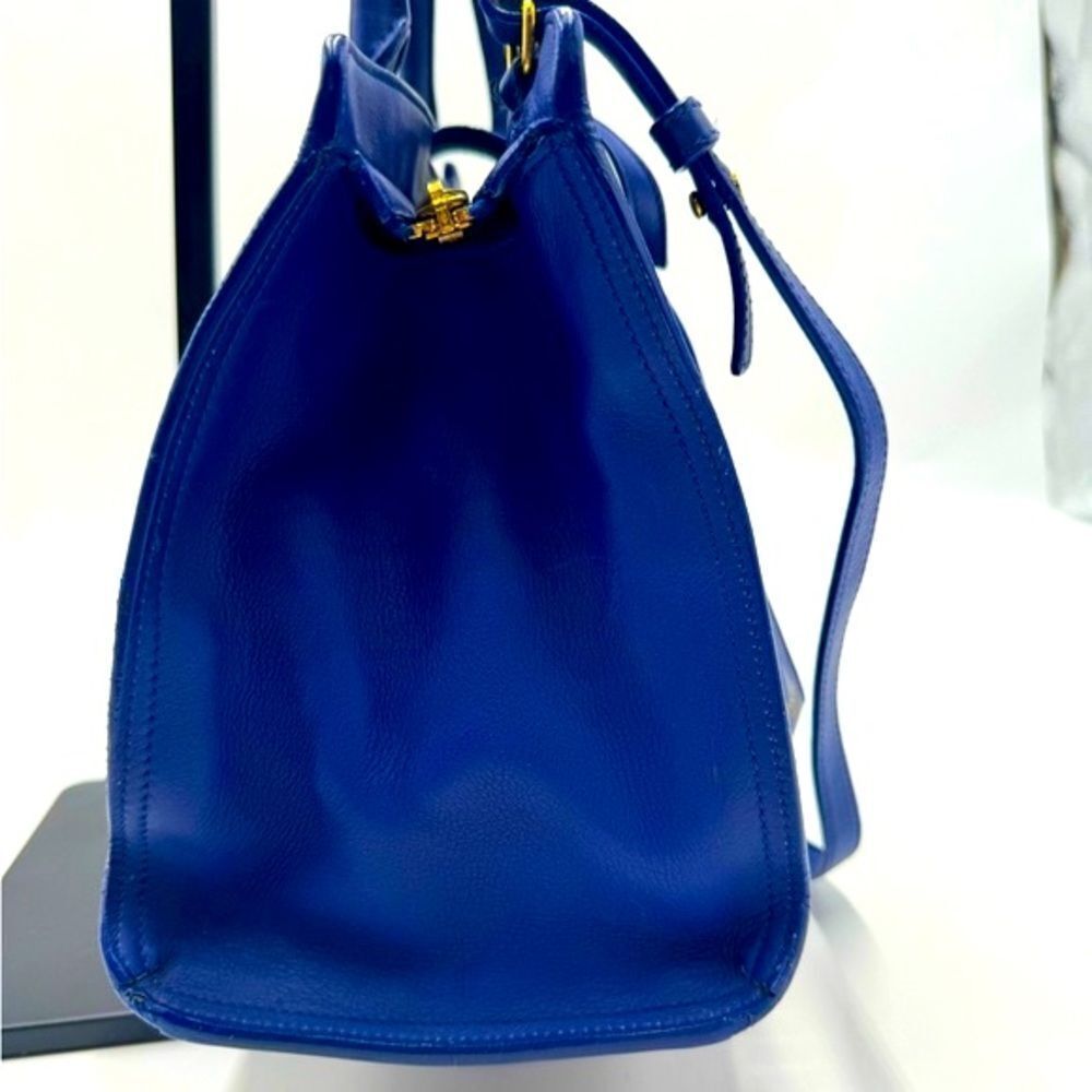 Auth Saint Laurent Small Classic Ligne Y Blue Leather Paris Chyc Cabas Tote 2way - Picture 4 of 15